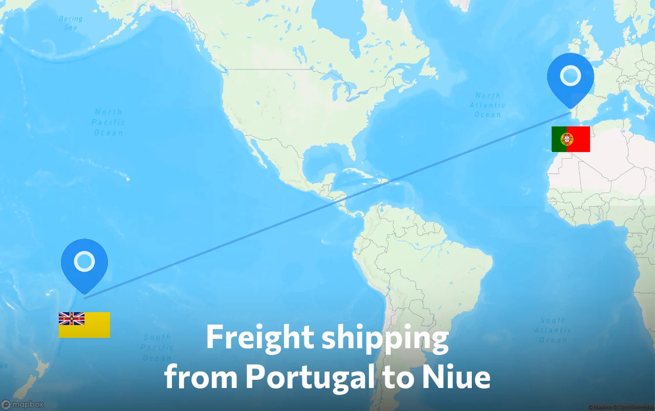 Shipping route from Portugal to Niue