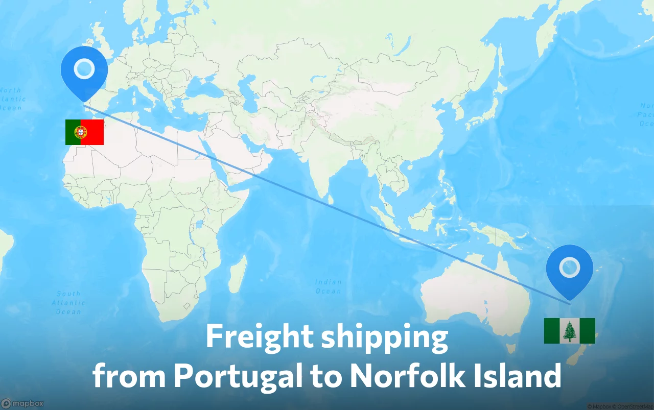 Shipping route from Portugal to Norfolk Island