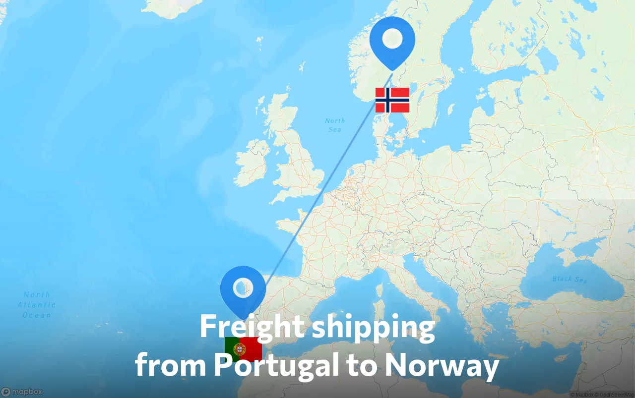 Shipping route from Portugal to Norway