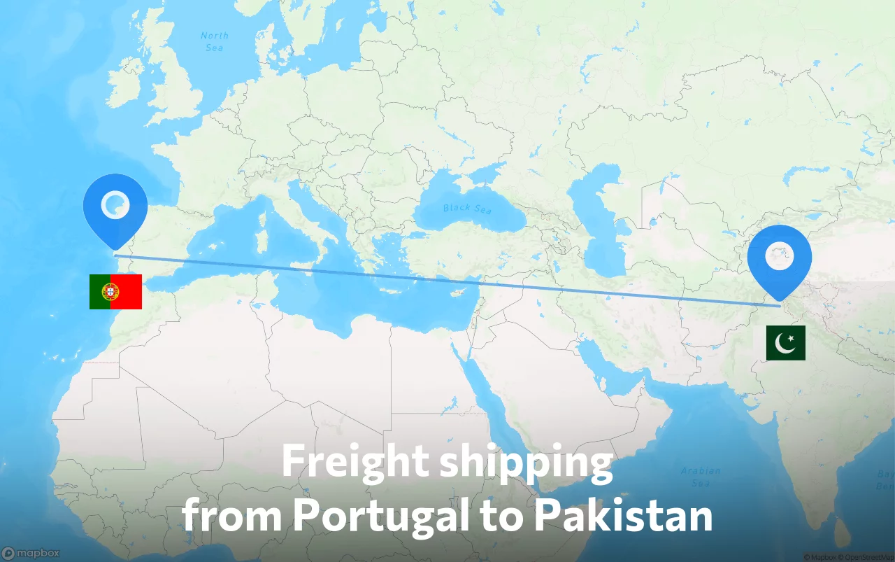 Shipping route from Portugal to Pakistan