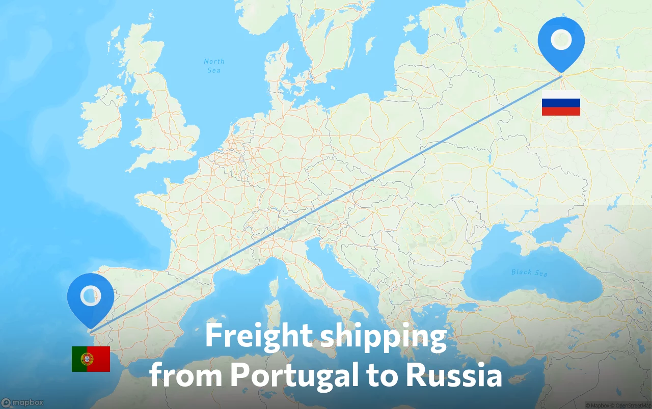 Shipping route from Portugal to Russia