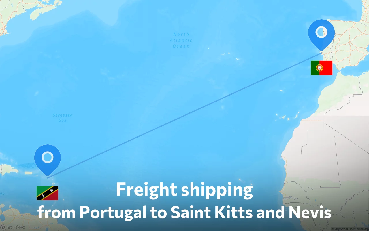 Shipping route from Portugal to Saint Kitts and Nevis