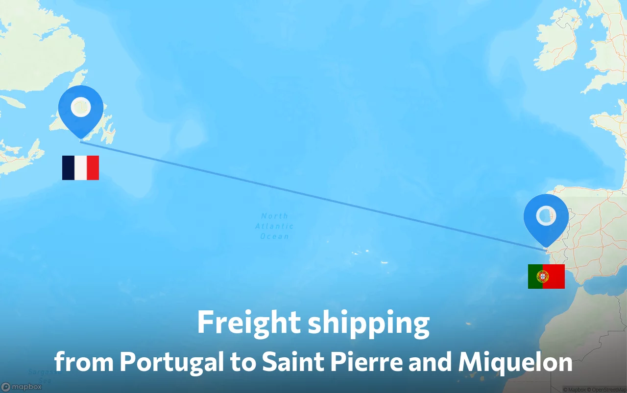 Shipping route from Portugal to Saint Pierre and Miquelon