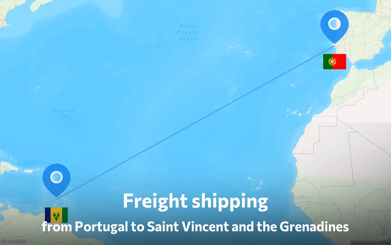 Shipping route from Portugal to Saint Vincent and the Grenadines