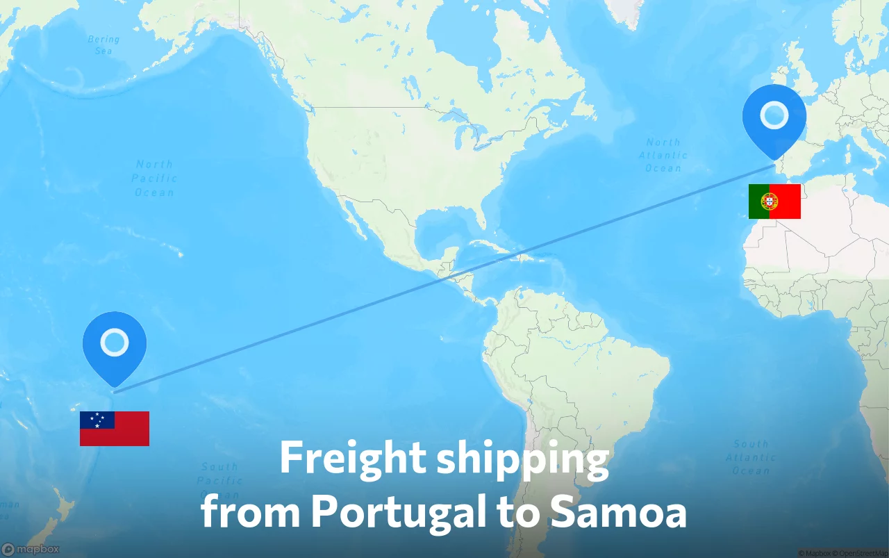 Shipping route from Portugal to Samoa