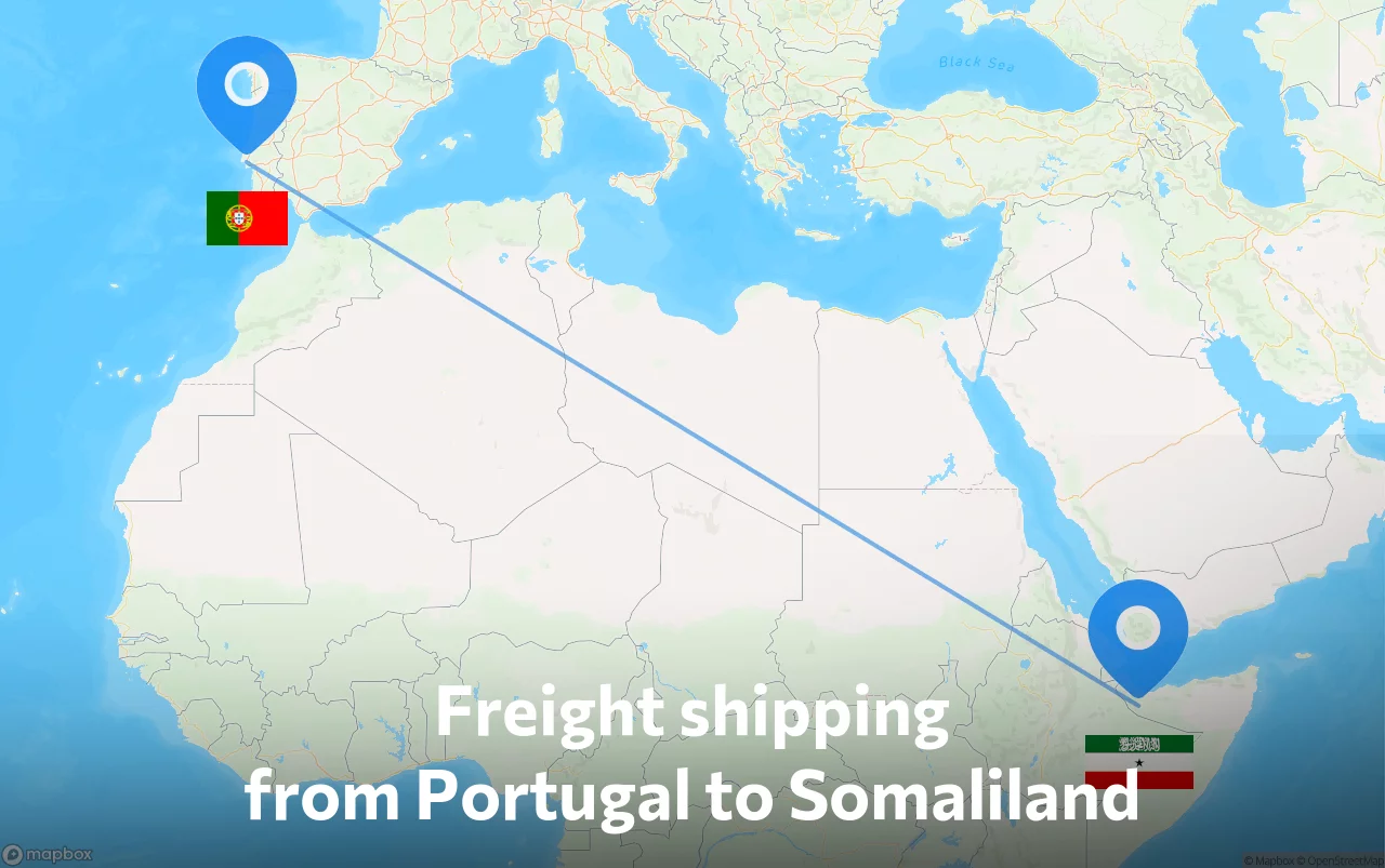 Shipping route from Portugal to Somaliland