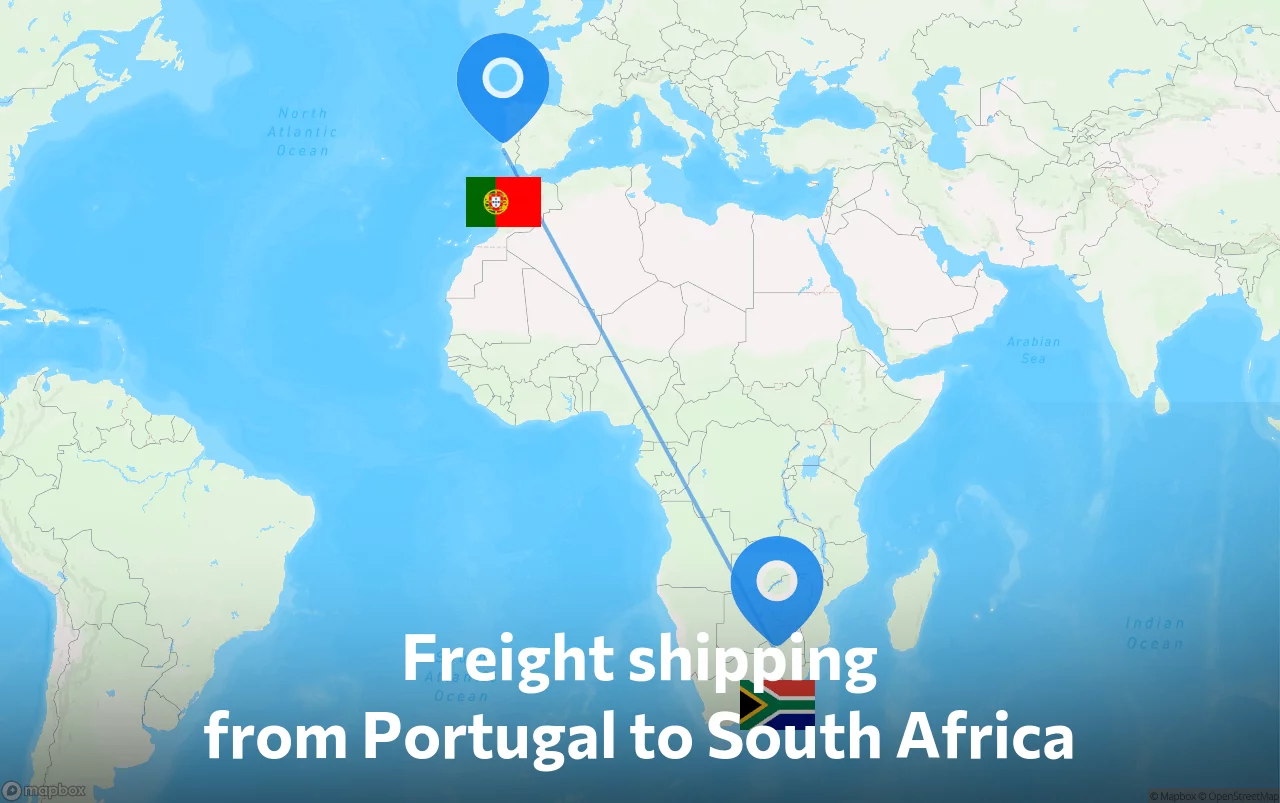 Shipping route from Portugal to South Africa