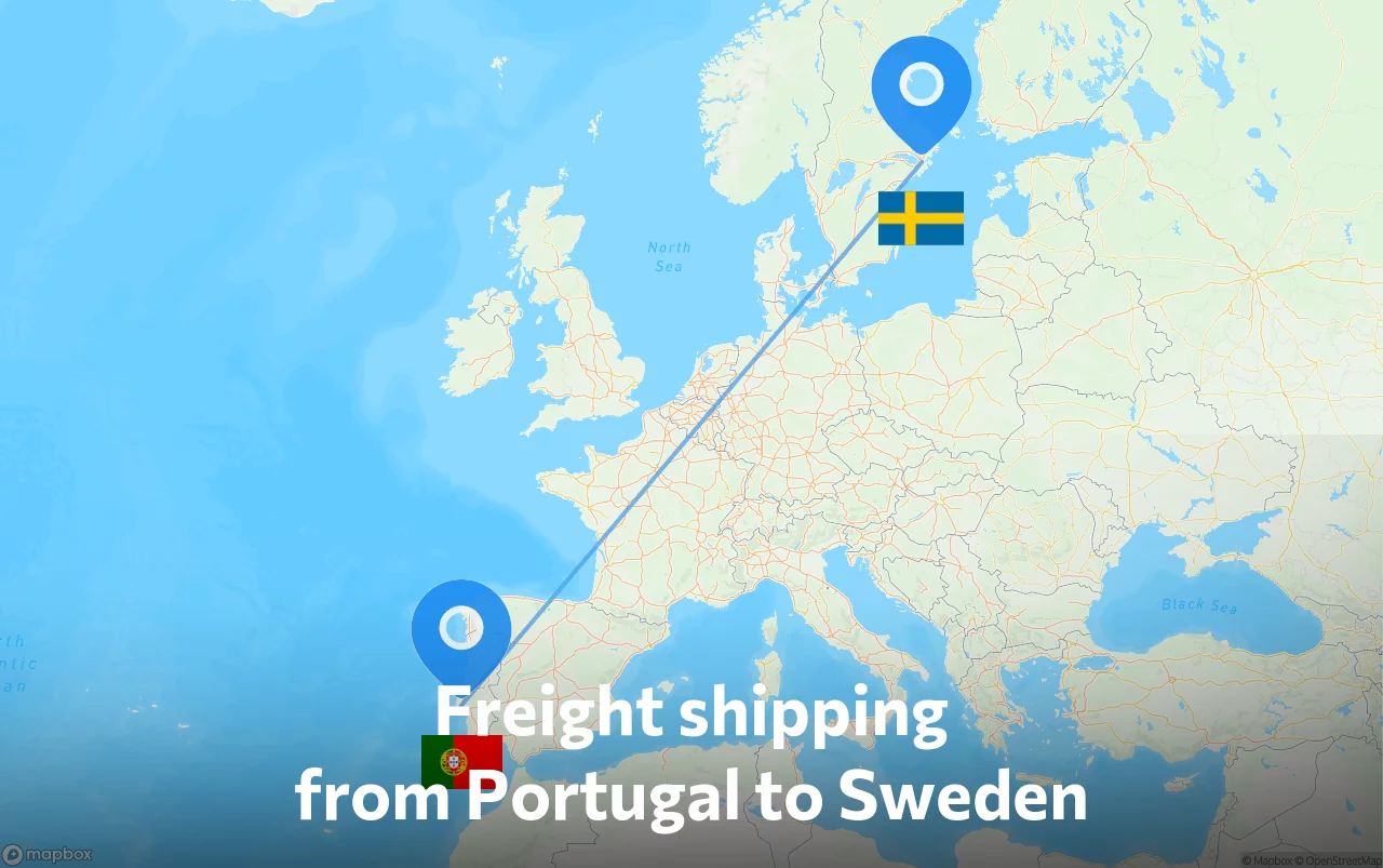Shipping route from Portugal to Sweden