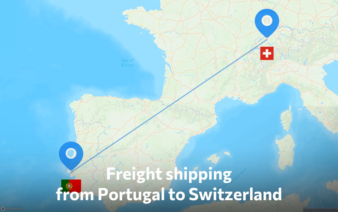 Shipping route from Portugal to Switzerland