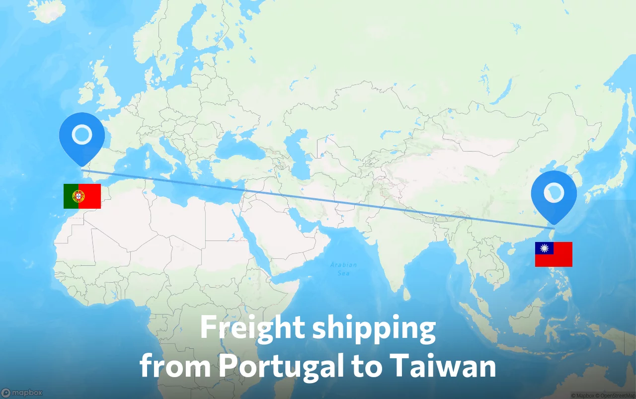 Shipping route from Portugal to Taiwan