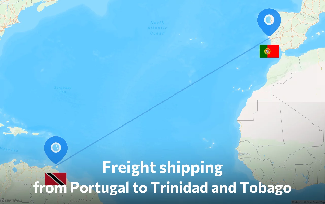Shipping route from Portugal to Trinidad and Tobago