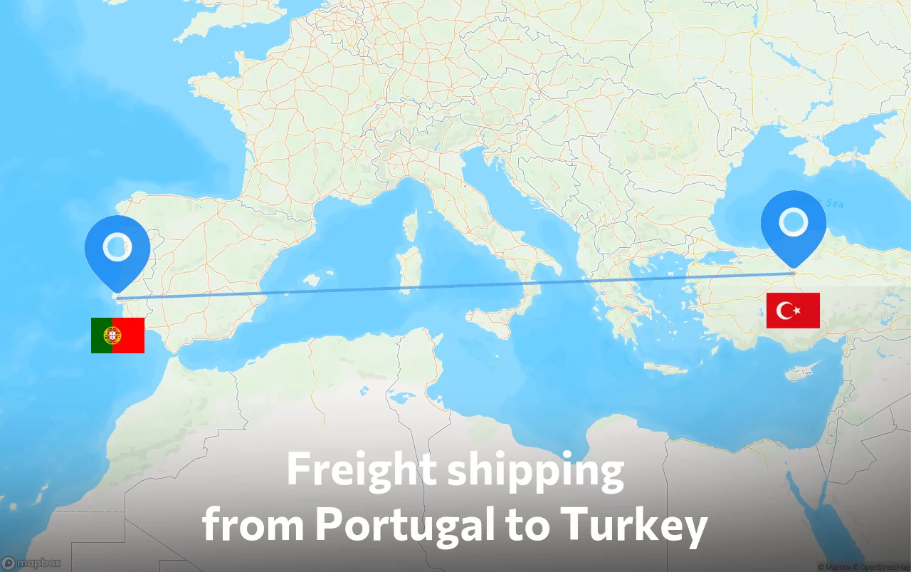 Shipping route from Portugal to Turkey