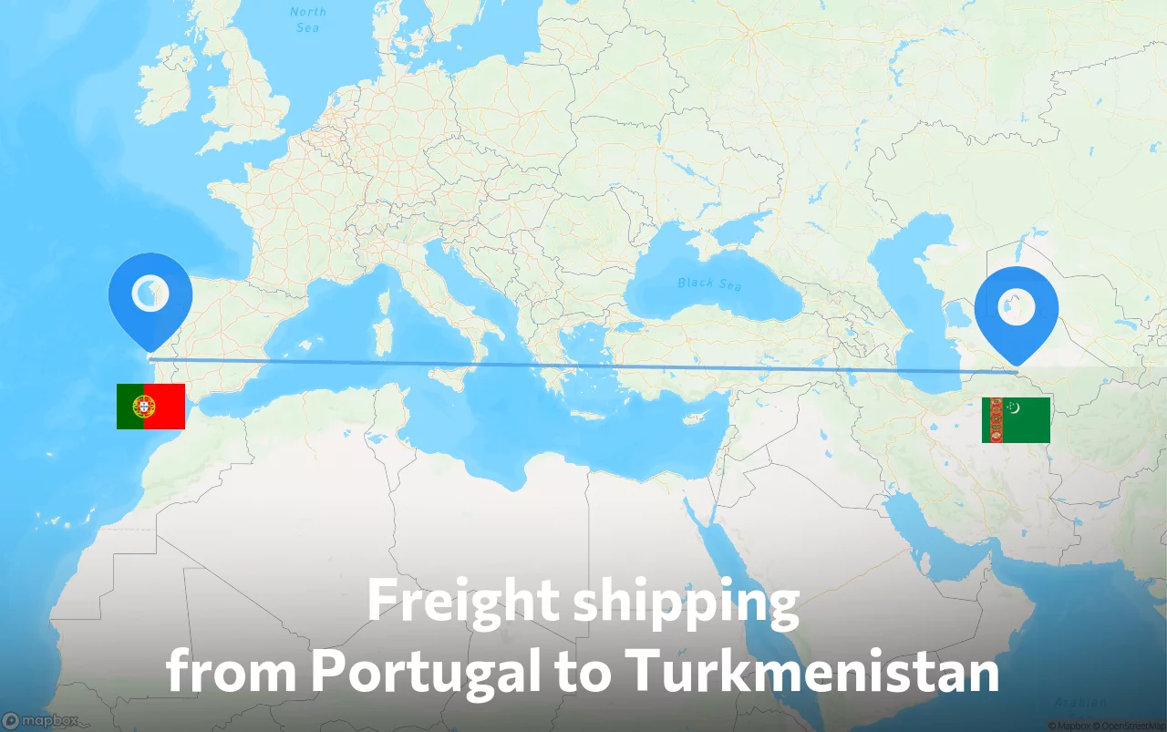 Shipping route from Portugal to Turkmenistan