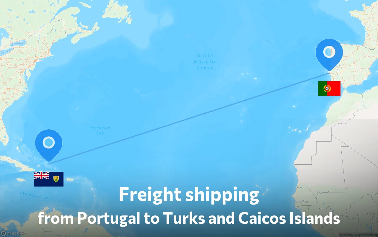 Shipping route from Portugal to Turks and Caicos Islands