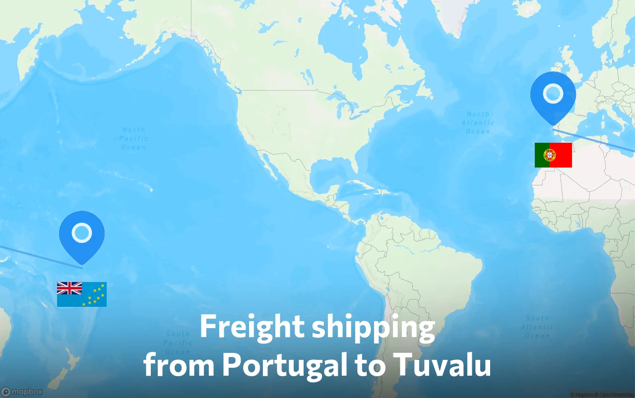 Shipping route from Portugal to Tuvalu