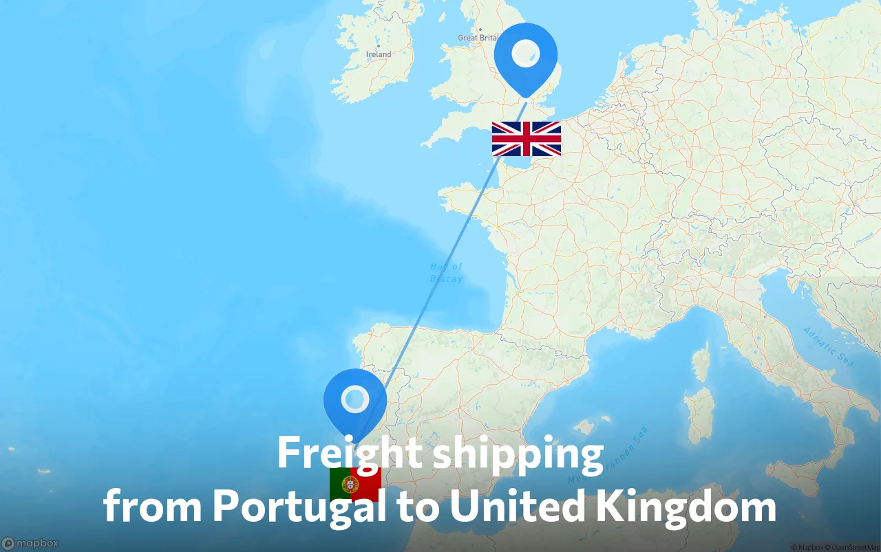 Shipping route from Portugal to United Kingdom