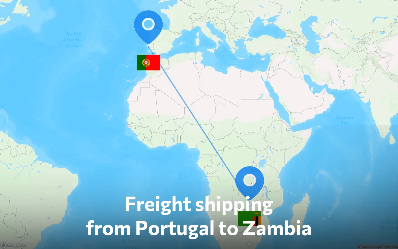 Shipping route from Portugal to Zambia