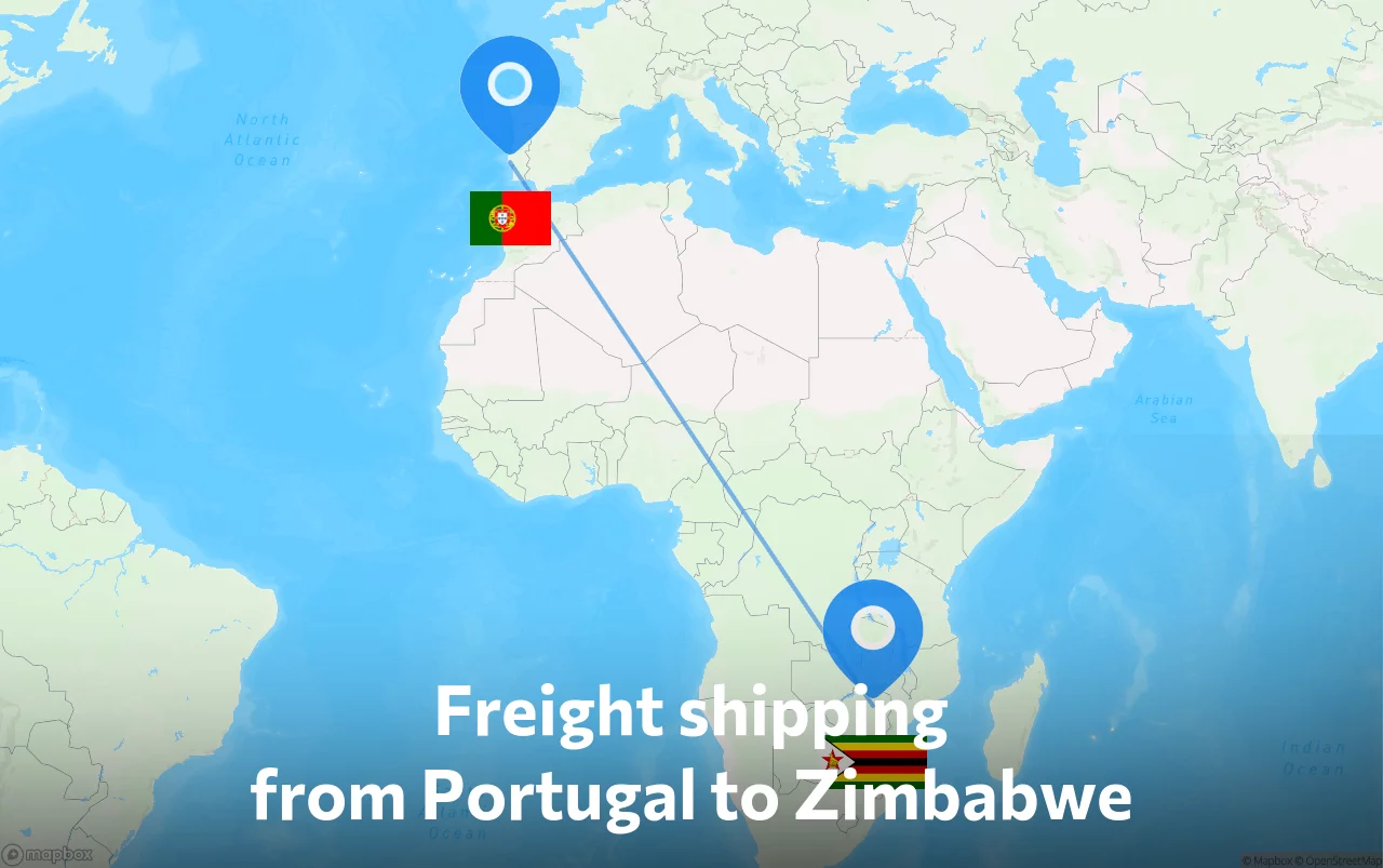 Shipping route from Portugal to Zimbabwe