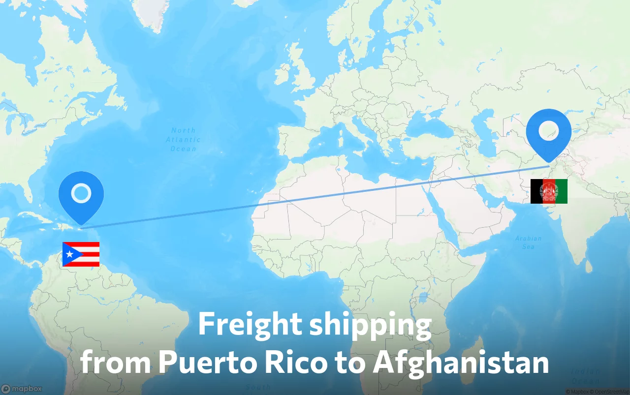 Shipping route from Puerto Rico to Afghanistan