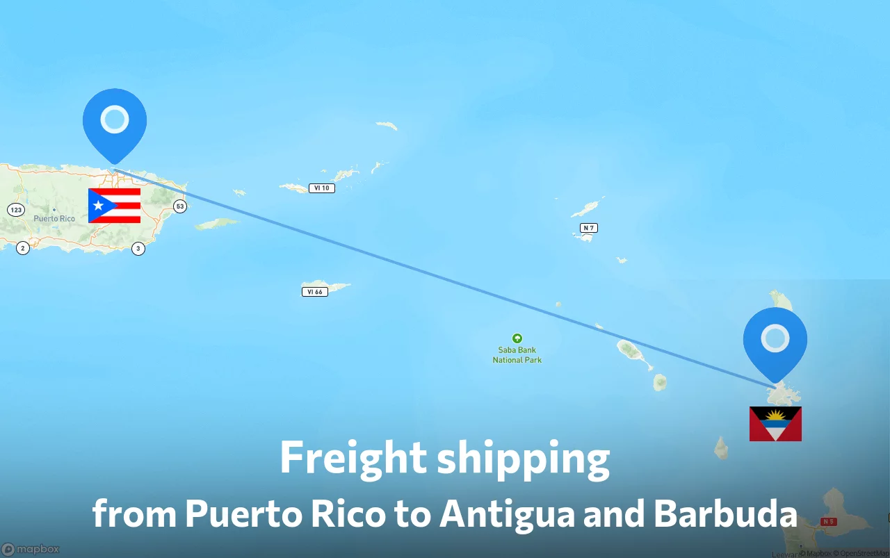 Shipping route from Puerto Rico to Antigua and Barbuda