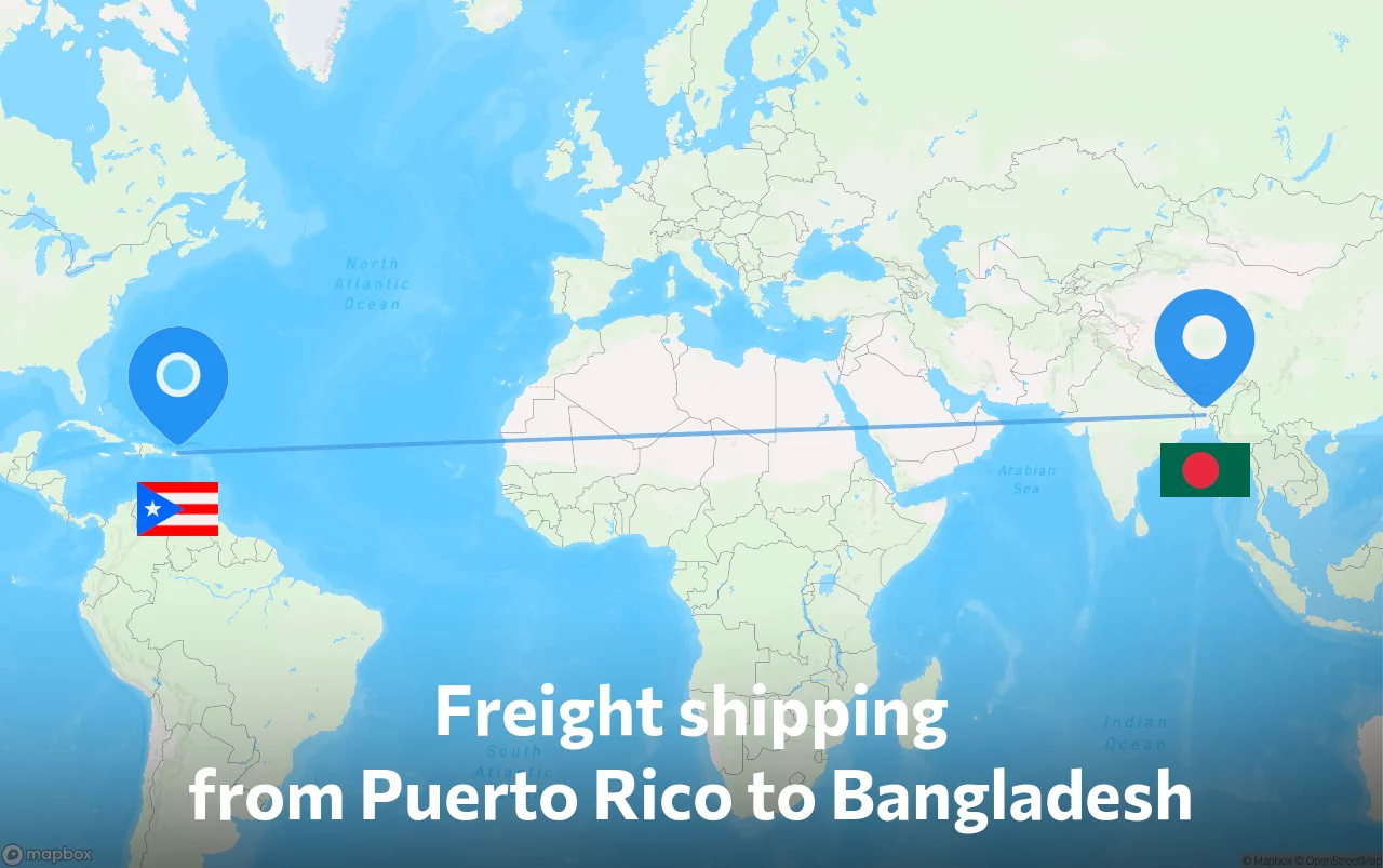 Shipping route from Puerto Rico to Bangladesh