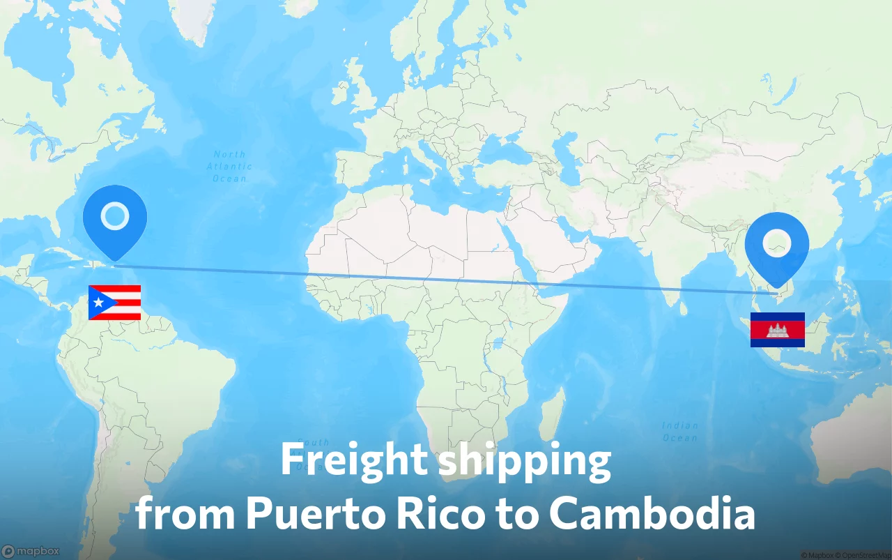 Shipping route from Puerto Rico to Cambodia