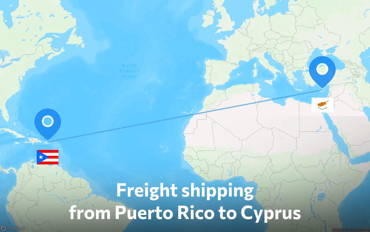 Shipping route from Puerto Rico to Cyprus