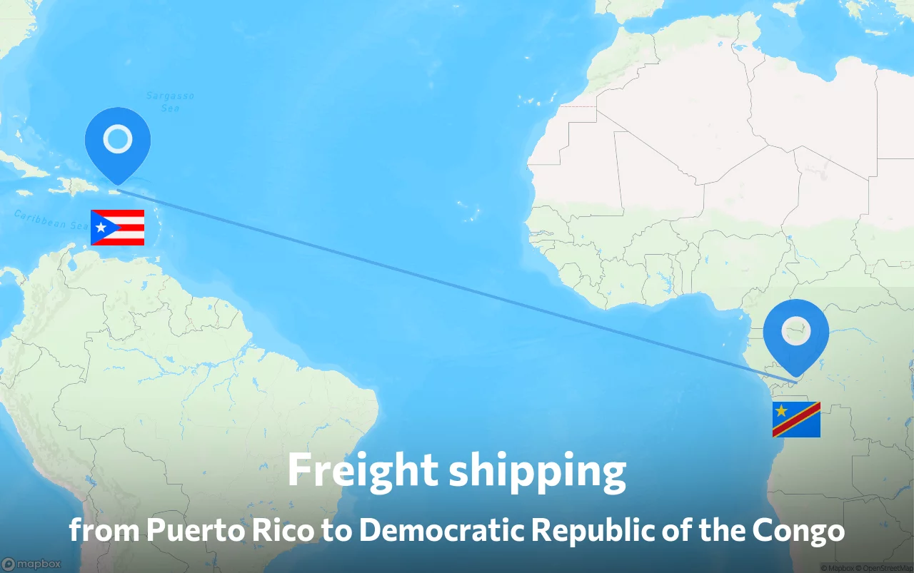 Shipping route from Puerto Rico to Democratic Republic of the Congo