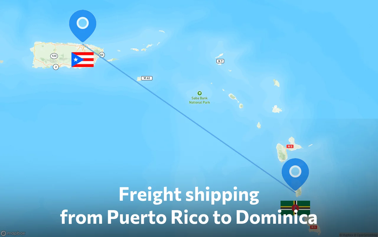 Shipping route from Puerto Rico to Dominica