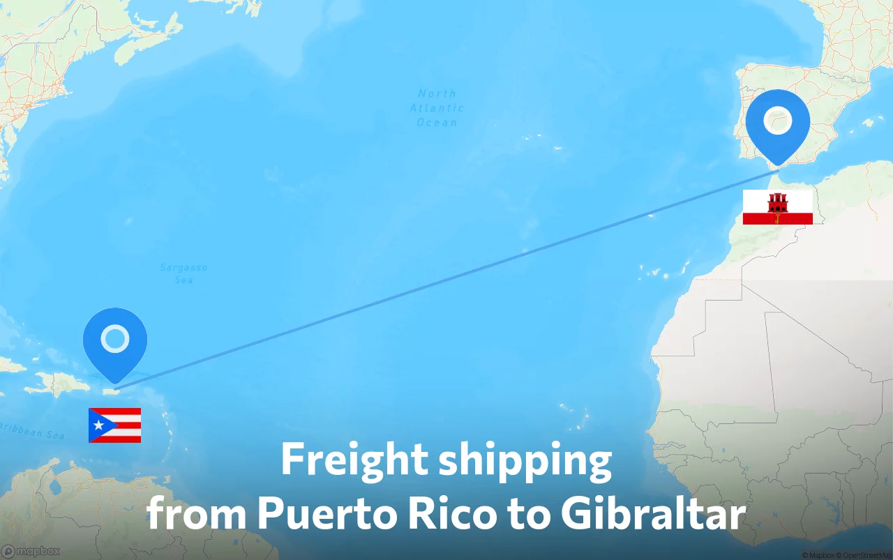 Shipping route from Puerto Rico to Gibraltar