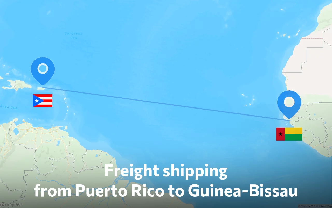 Shipping route from Puerto Rico to Guinea-Bissau