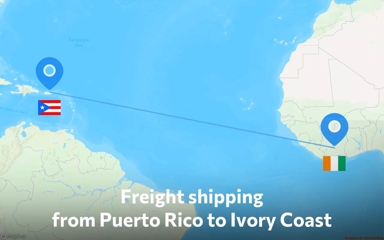 Shipping route from Puerto Rico to Ivory Coast