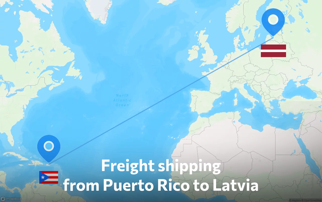 Shipping route from Puerto Rico to Latvia