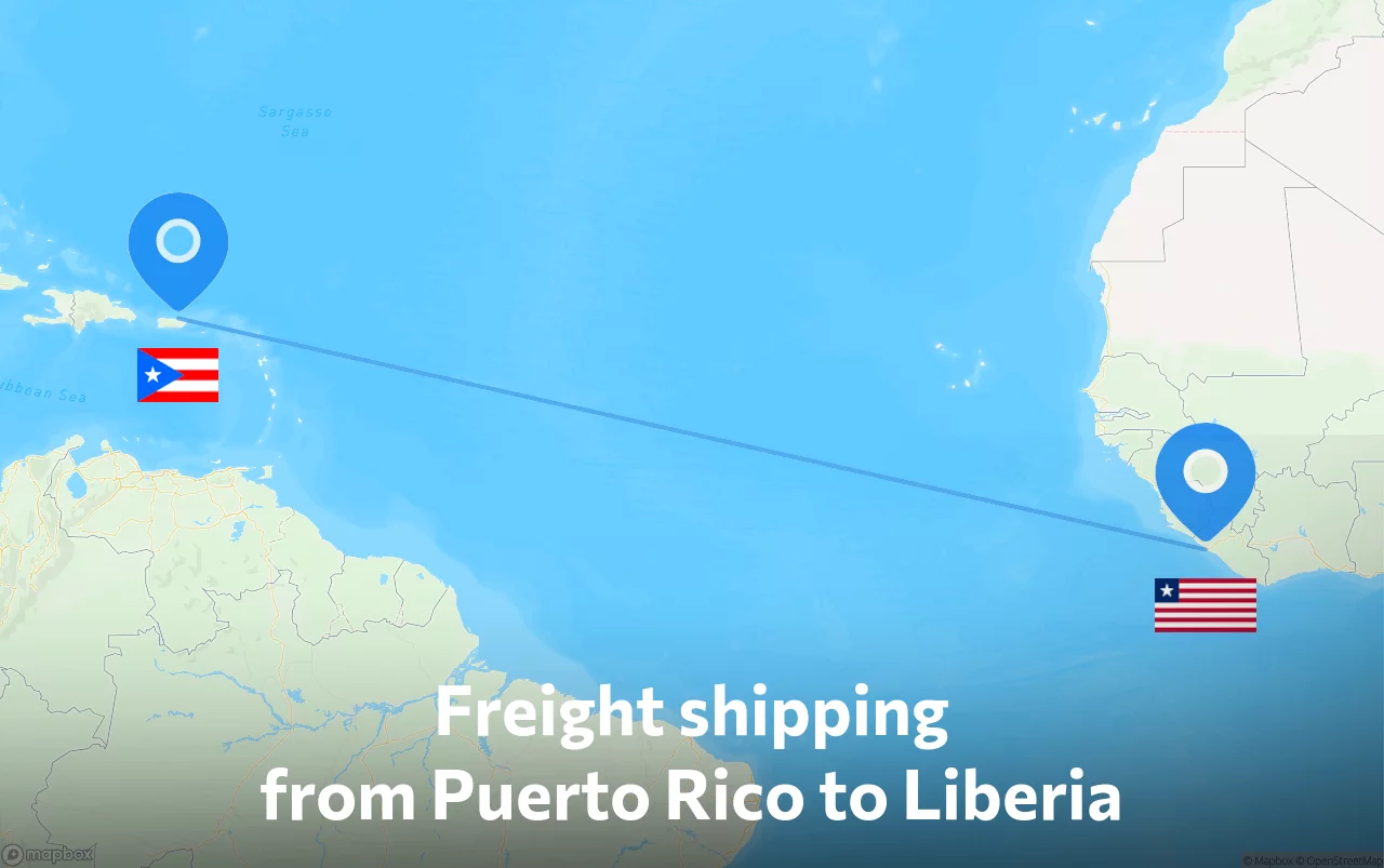 Shipping route from Puerto Rico to Liberia