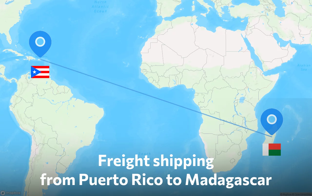 Shipping route from Puerto Rico to Madagascar