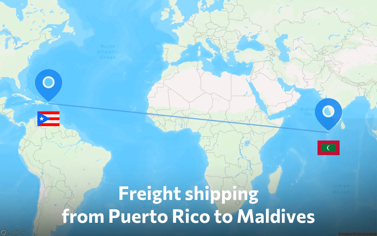 Shipping route from Puerto Rico to Maldives