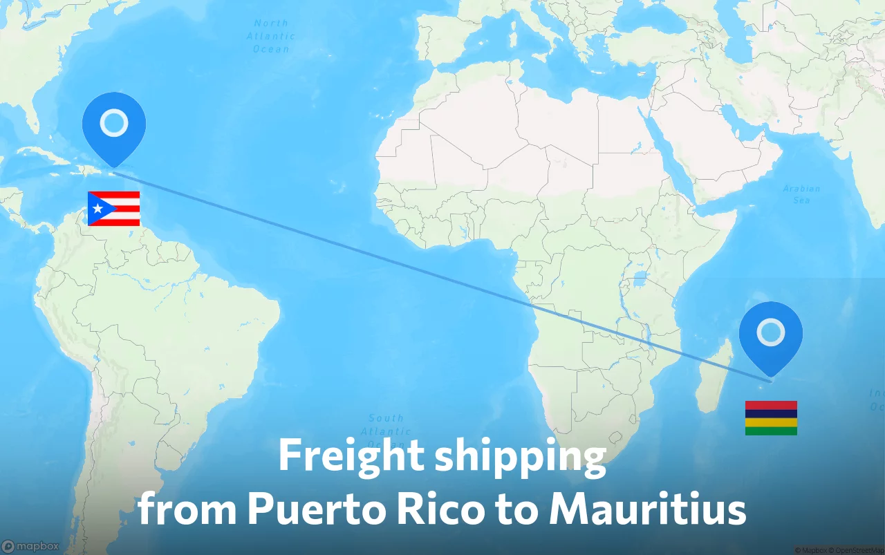 Shipping route from Puerto Rico to Mauritius