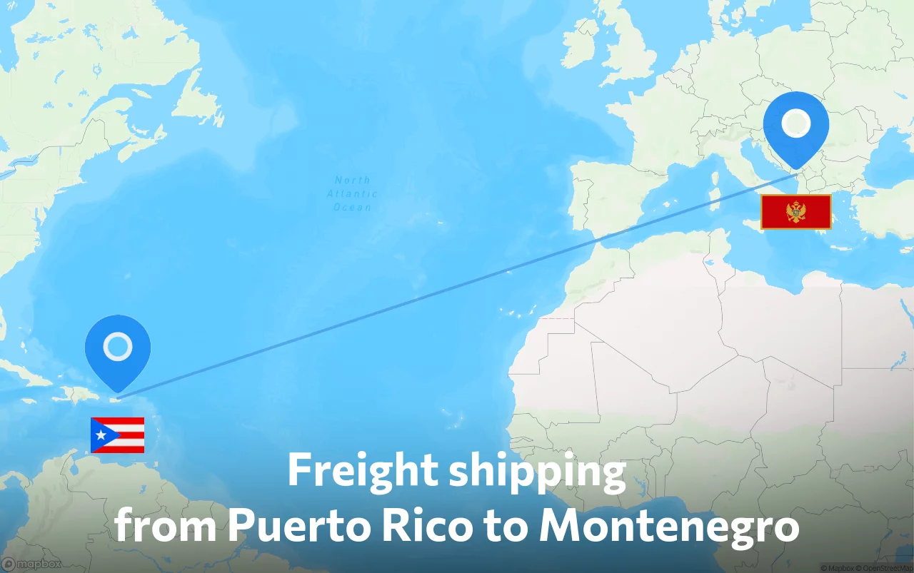 Shipping route from Puerto Rico to Montenegro