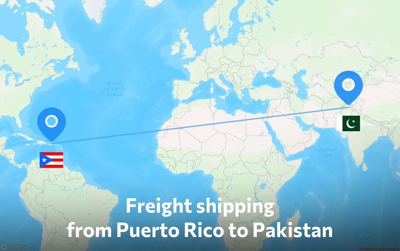 Shipping route from Puerto Rico to Pakistan