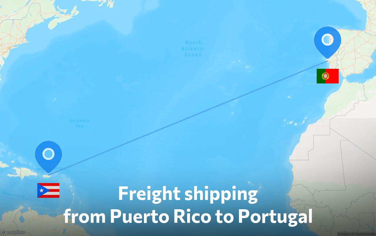 Shipping route from Puerto Rico to Portugal