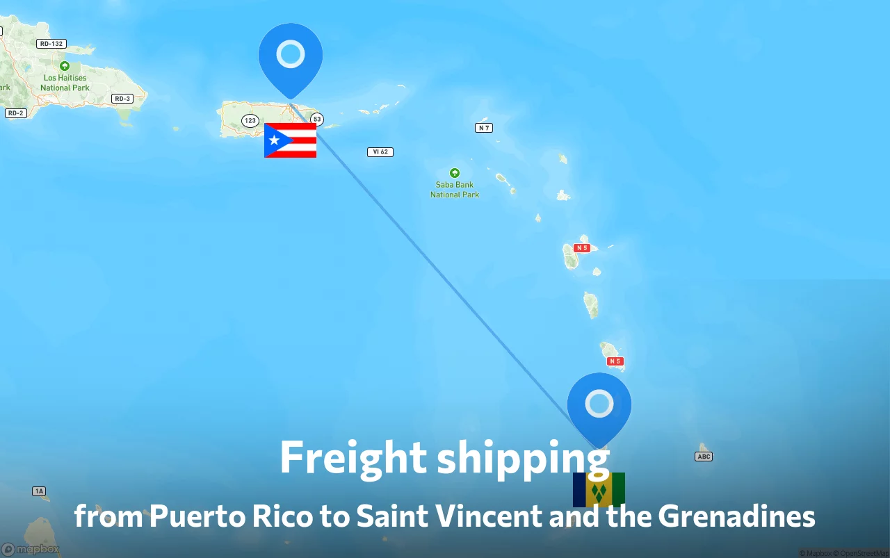 Shipping route from Puerto Rico to Saint Vincent and the Grenadines