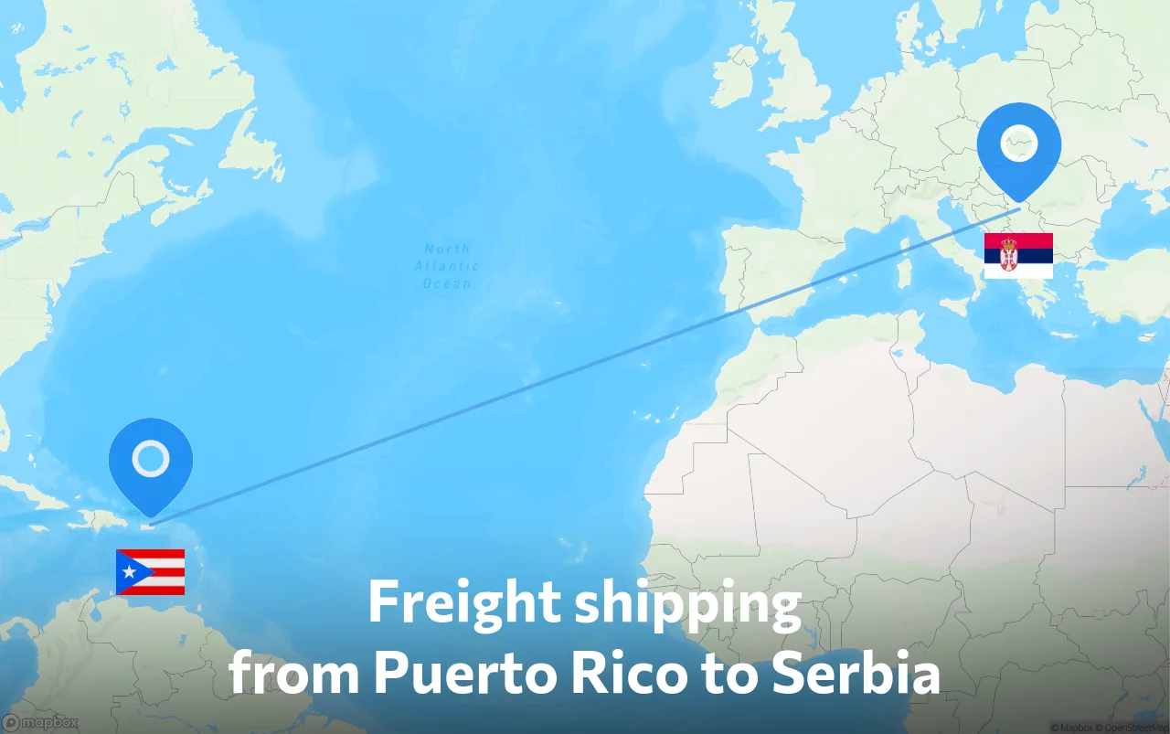 Shipping route from Puerto Rico to Serbia