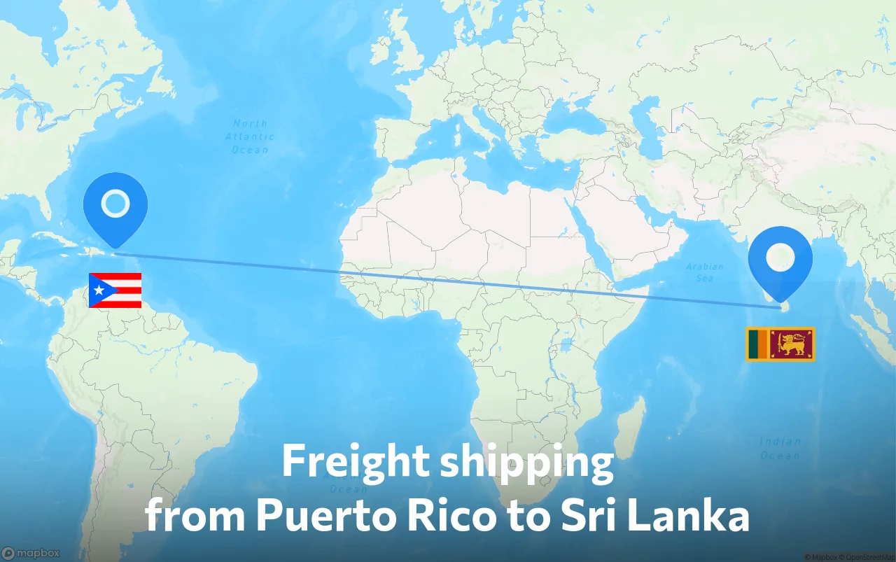Shipping route from Puerto Rico to Sri Lanka