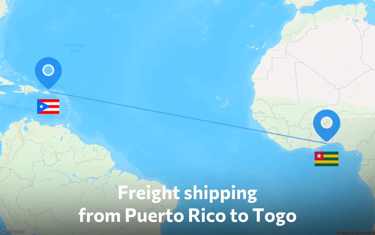 Shipping route from Puerto Rico to Togo