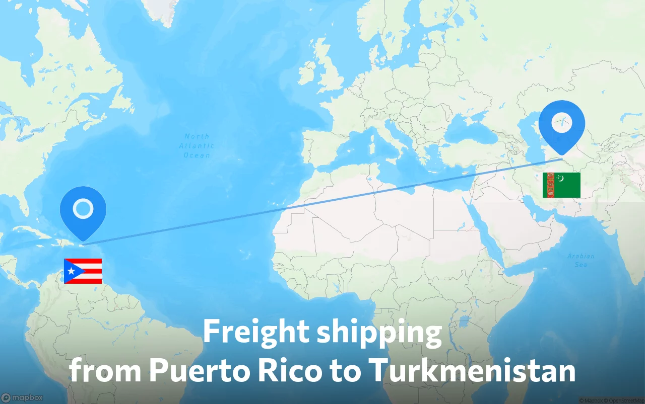 Shipping route from Puerto Rico to Turkmenistan