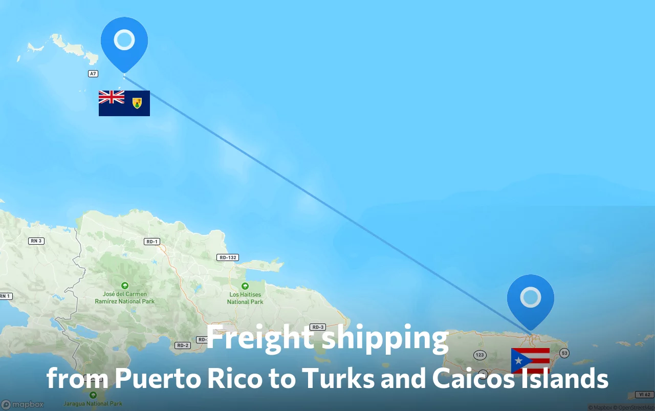 Shipping route from Puerto Rico to Turks and Caicos Islands