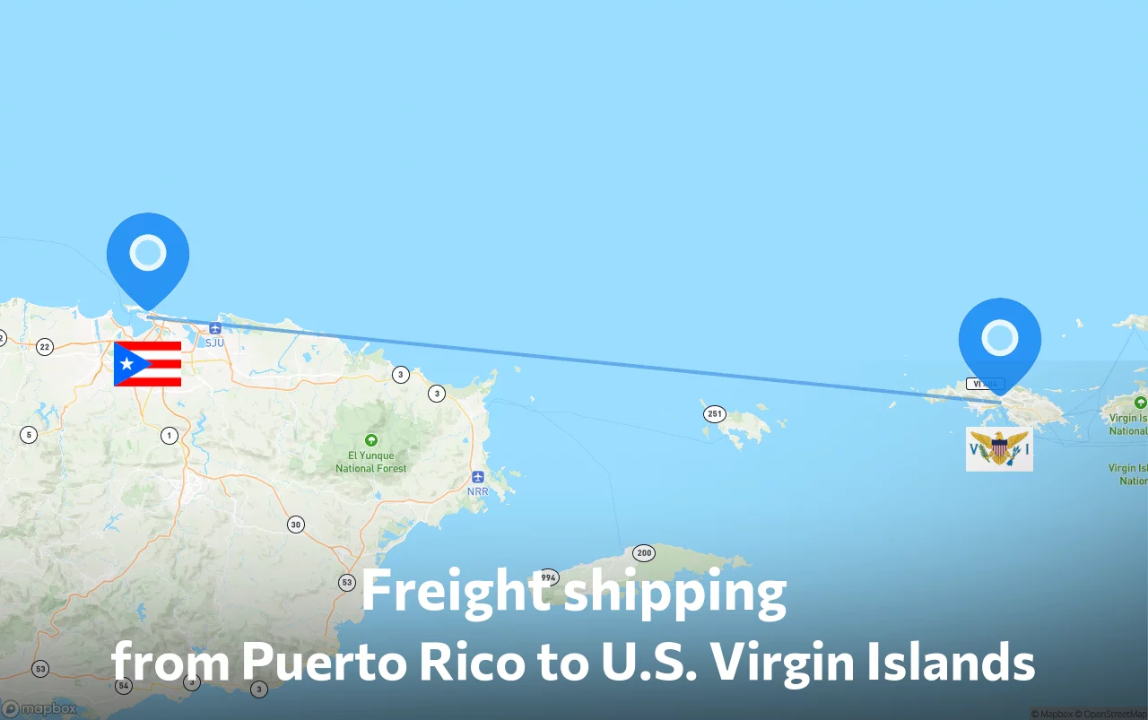 Shipping route from Puerto Rico to U.S. Virgin Islands