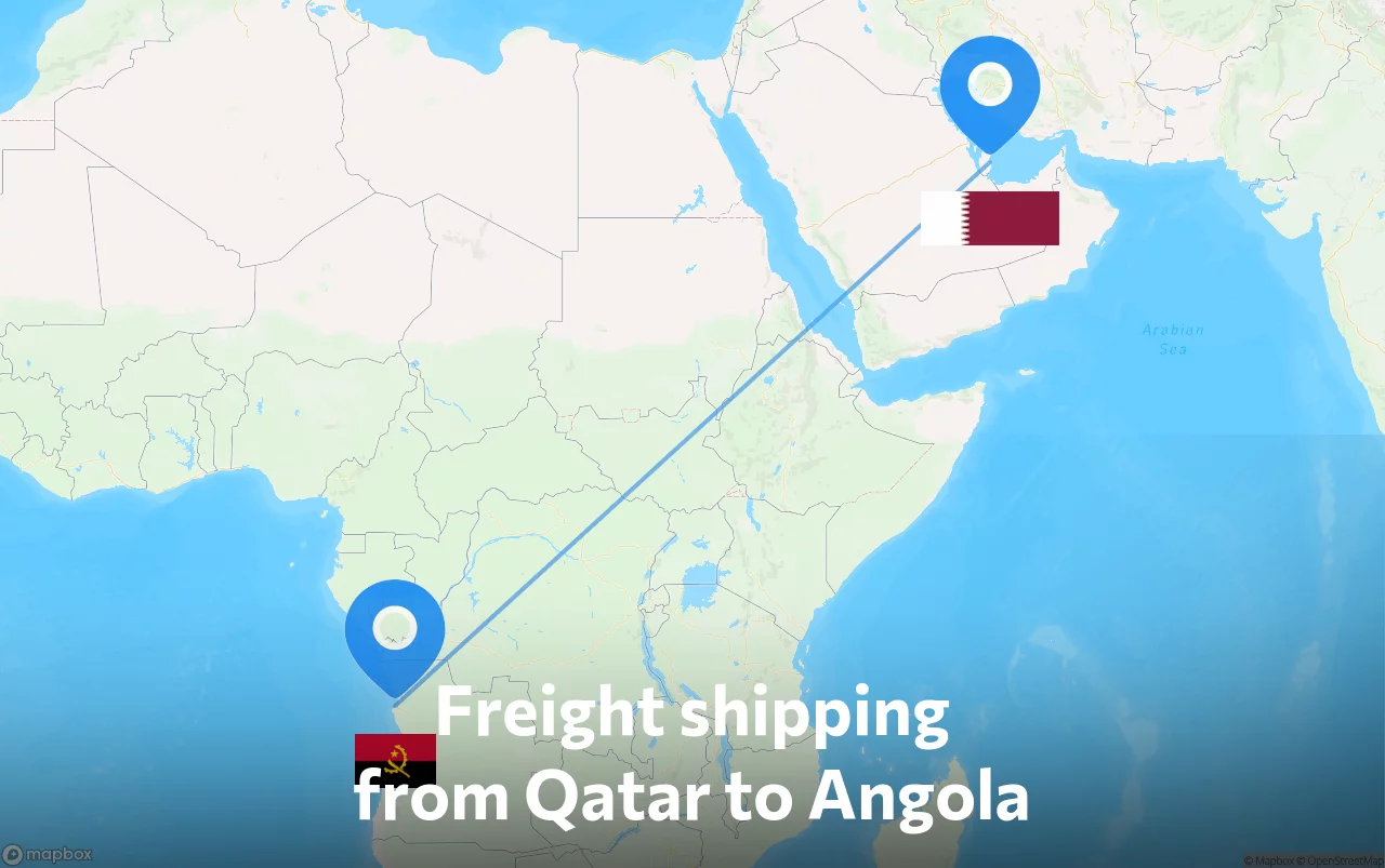 Shipping route from Qatar to Angola