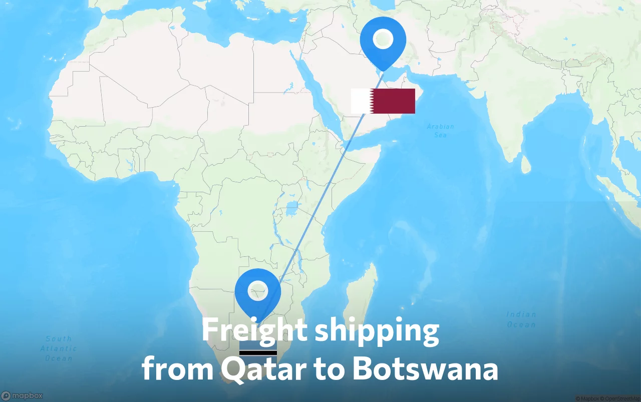 Shipping route from Qatar to Botswana