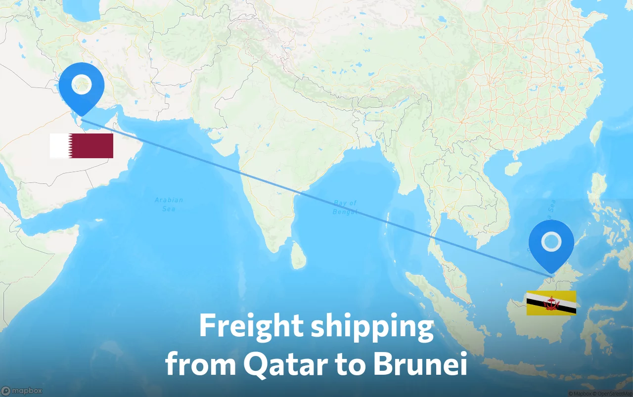 Shipping route from Qatar to Brunei